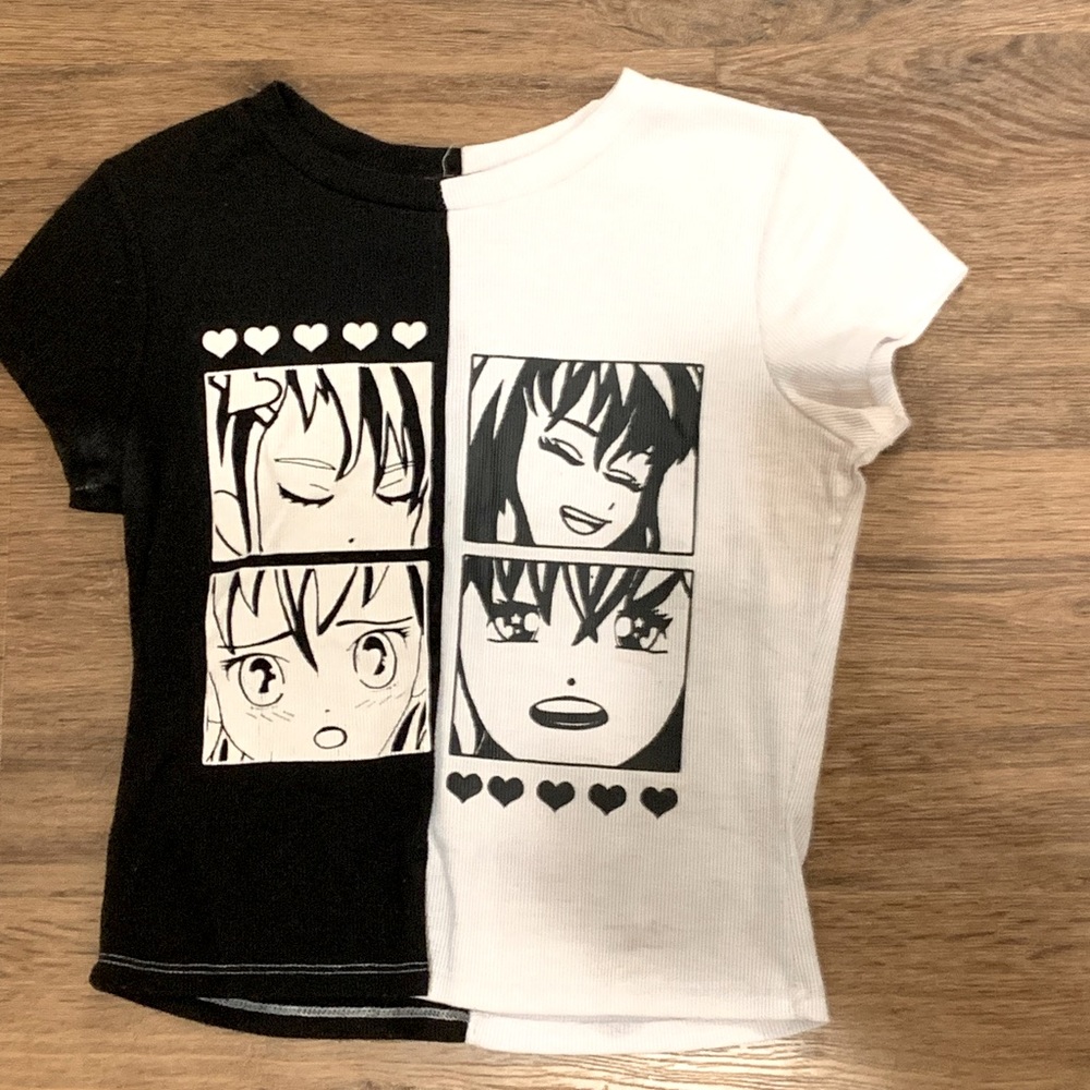 cute black and white anime crop top